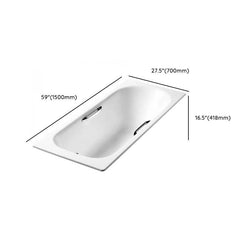 White Cast Iron Rectangular Drop-in Bathtub with Back to Wall Design, Slip Resistant, Valve, and Overflow Hole, Tub, With Arm, 59"L x 28"W x 16"H Bathtubs