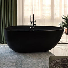 Matte Black Freestanding Bathtub with Roll Top Oval Shape in Casual Plexiglass Soaking Style, 51"L x 27.5"W x 24"H Bathtubs