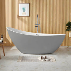 Contemporary Freestanding Soaking Bathtub Oval Slipper Acrylic Bathtub - White 59"L x 31.5"W x 32"H Tub Bathtubs
