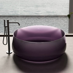 Casual Resin Circular Freestanding Bathtub with Roll Top Soaking Design Bathtubs
