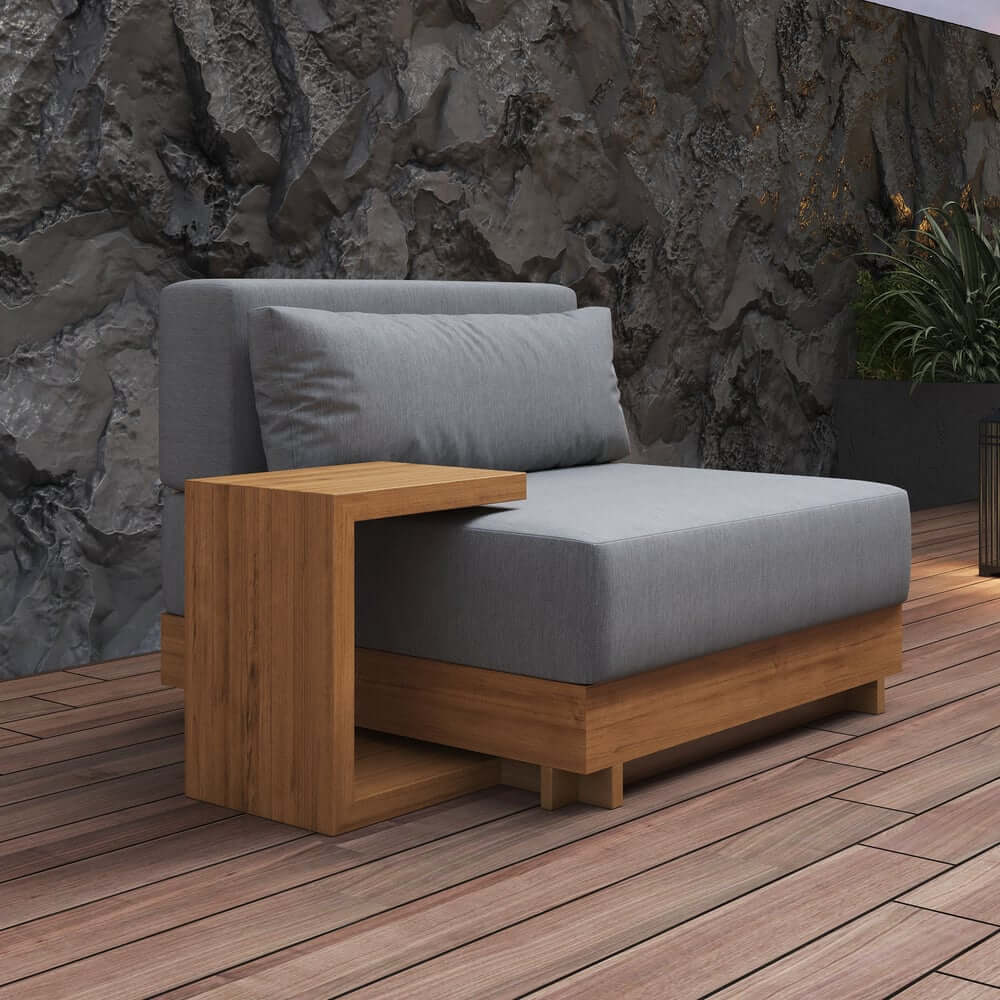 10-Piece Modular Teak Sectional Sofa with Smokeless Fire Pit Set