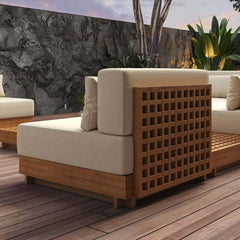 10-Piece Modular Teak Sectional Sofa with Smokeless Fire Pit Set