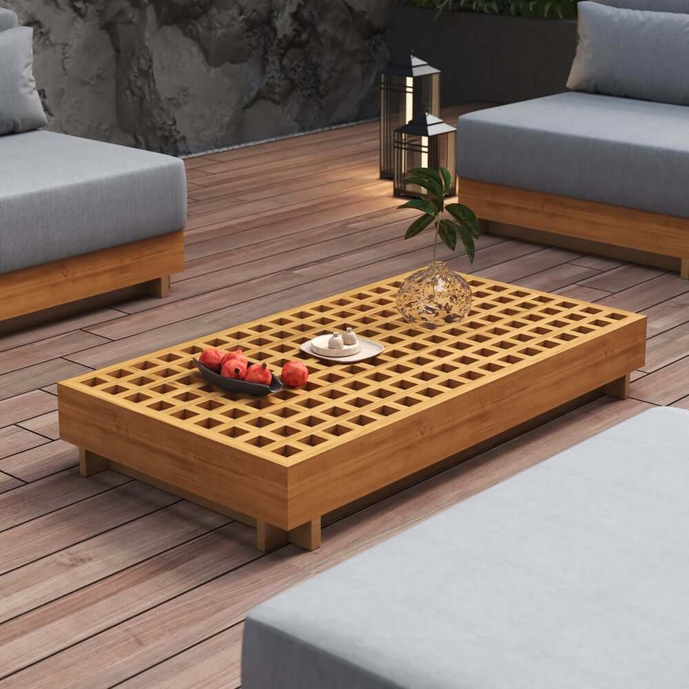 10-Piece Modular Teak Sectional Sofa with Smokeless Fire Pit Set