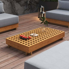 10-Piece Modular Teak Sectional Sofa with Smokeless Fire Pit Set