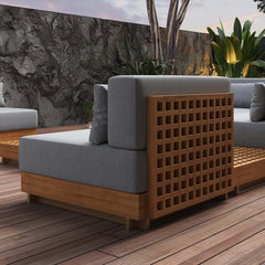 10-Piece Modular Teak Sectional Sofa with Smokeless Fire Pit Set