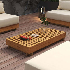 10-Piece Modular Teak Sectional Sofa with Smokeless Fire Pit Set
