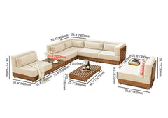 10-Piece Modular Teak Sectional Sofa with Smokeless Fire Pit Set Dimensions