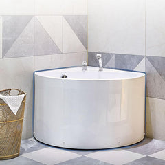 Nook Corner Bathtub with Seat, 2 Handles, Compression Faucet, Valve, Back to Wall, Soaking, Tub with Silver 5-Piece Set, 35"L x 35"W x 25"H Bathtubs