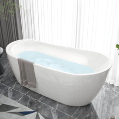 Slipper Bathtub White Soaking Oval Shape Pop-Up Drain Freestanding Acrylic Bathtubs