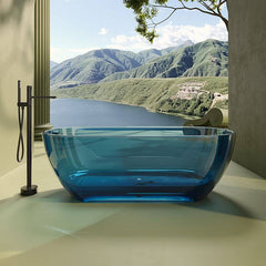 Ink Resin Freestanding Bathtub with Handle, Roll Top, Compression Faucet, Oval Shape, and Valve, 51"L x 28"W x 22"H Bathtubs