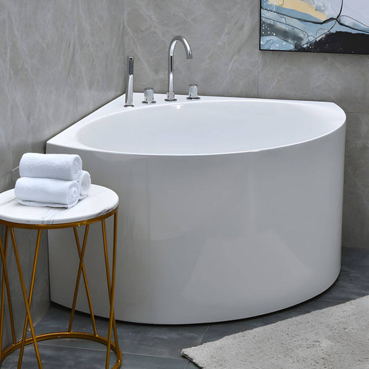Flat Bottom Antique Finish Bathtub Back to Wall Soaking Corner Bath Tub - 35"L x 35"W x 25"H Tub with Sliver 4-Piece Set Bathtubs