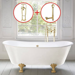 Clawfoot Bathtub with Porcelain Enameled Cast Iron, Roll Top, Oval Shape, Casual Style & Soaking Therapy, Blue-White, Tub Bathtubs