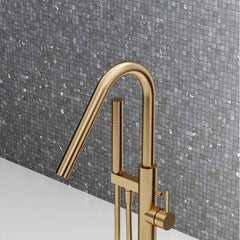 Floor Mount Tub Filler Brass Freestanding Bathtub Faucet with Hand Shower Chrome