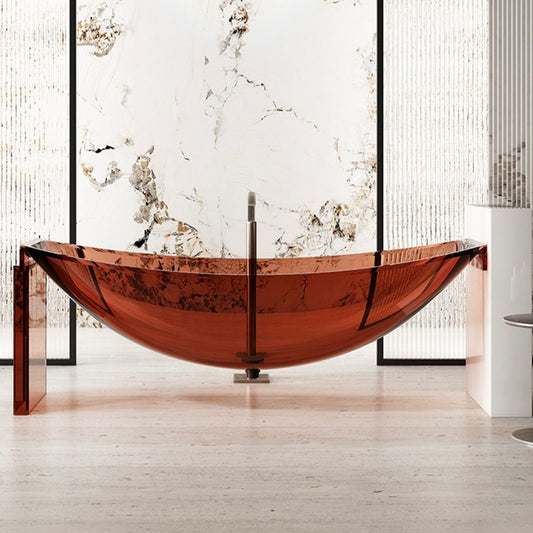 70 Inch Transparent Resin Soaker Big Bathtub Boat-Shaped Modern Bathtub in Orange