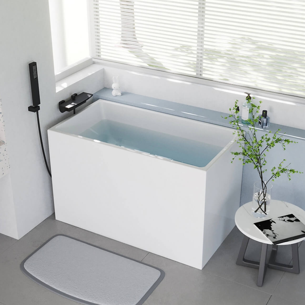 Spacious 47-inch white acrylic bathtub perfect for deep soaking