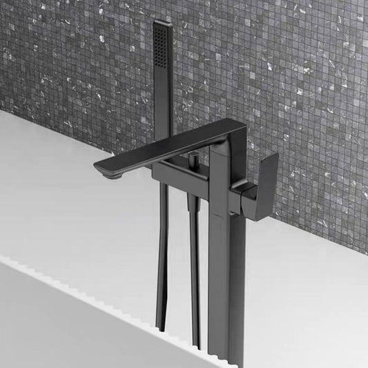 Floor Mount Tub Filler Brass Freestanding Bathtub Faucet with Hand Shower Chrome