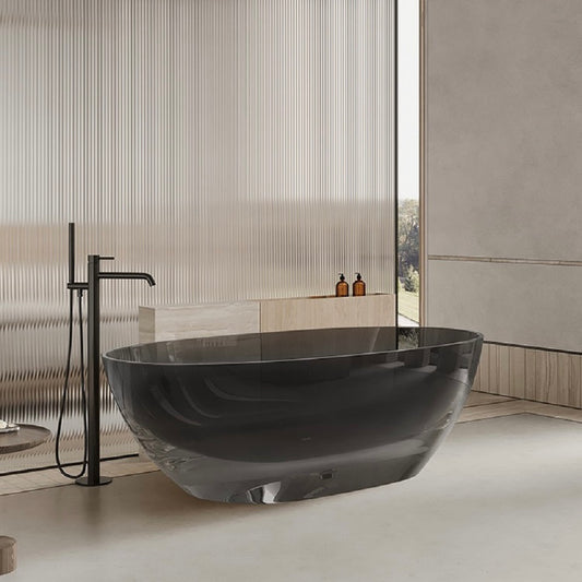 70 Inch Transparent Resin Soaker Modern Bathtub In Black, Floor-Standing Bathtub