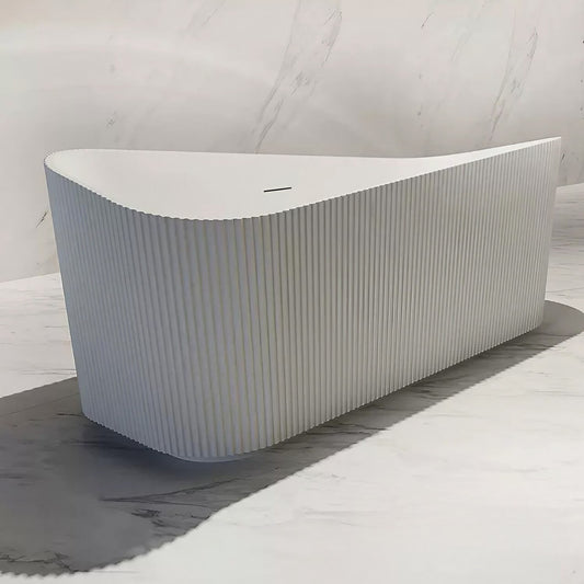 White 67-inch acrylic soaking bathtub with personalized vertical stripe design