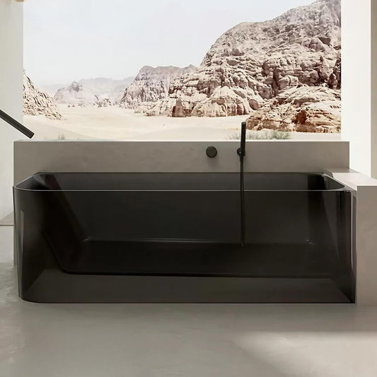 Elegant 67-inch black resin single soaker bathtub in a minimalist design