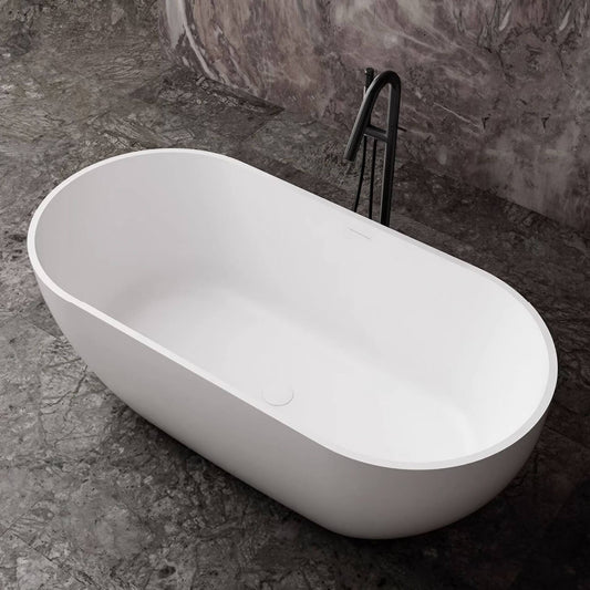 67-Inch White Oval Artificial Stone Bathtub for Relaxing Soaks