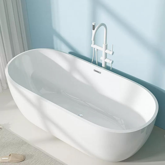 Elegant 47-Inch White Oval Acrylic Bathtub for a Comfortable Soak
