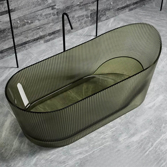 Elegant 67-Inch Olive Green Oval Resin Bathtub for Single Soak