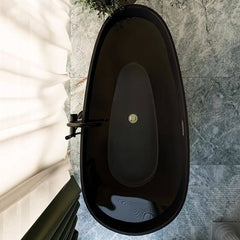 Matte Black Freestanding Bathtub with Roll Top Oval Shape in Casual Plexiglass Soaking Style, 51"L x 27.5"W x 24"H Bathtubs