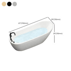 Slipper Bathtub White Soaking Oval Shape Pop-Up Drain Freestanding Acrylic Bathtubs