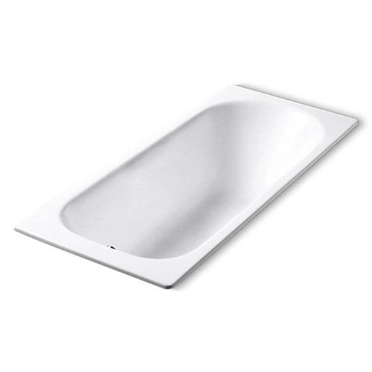 White Cast Iron Rectangular Drop-in Bathtub with Back to Wall Design, Slip Resistant, Valve, and Overflow Hole, Tub, With Arm, 59"L x 28"W x 16"H Bathtubs
