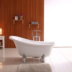 Clawfoot Bathtub with Single Slipper Design, Oval Shape, Simplistic Style, Polymethyl Methacrylate (pmma) Material, and Soaking Bath Therapy, Tub, White/ Silver, 54"L x 27"W x 31"H Bathtubs
