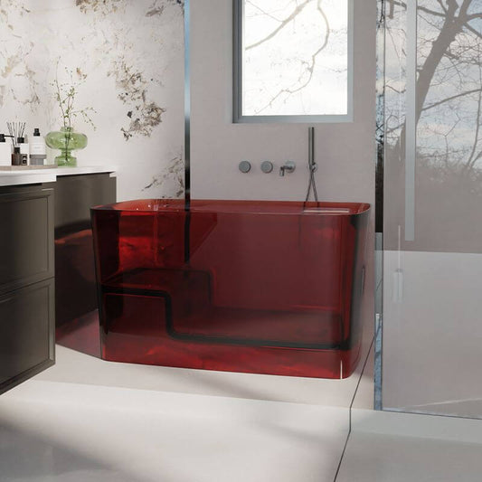 Ink Resin Freestanding Bathtub with Seat Rectangle Simplistic Back to Wall Soaking Bathtubs