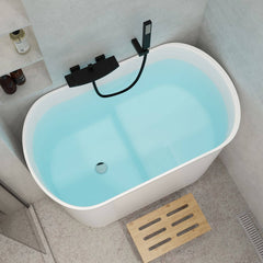 Ink Freestanding Bathtub with Seat, Roll Top Oval Design in Simplistic Style for Soaking, 39.4"L x 22.8"W x 29.5"H, Tub Bathtubs
