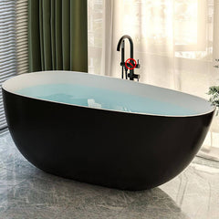 Matte Black Freestanding Bathtub with Roll Top Oval Shape in Casual Plexiglass Soaking Style, 51"L x 27.5"W x 24"H Bathtubs