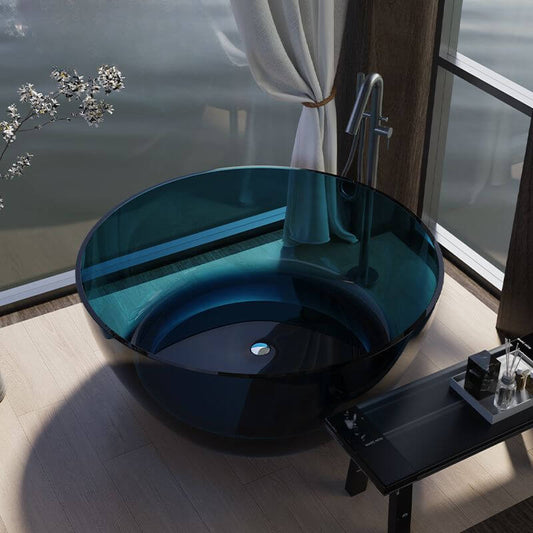 Ink Resin Orbicular Freestanding Bathtub, 51"L x 51"W x 22"H Bathtubs