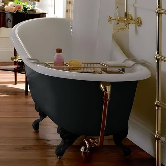 Clawfoot Bathtub with Porcelain Enameled Cast Iron, Single Slipper Design, Oval Shape, Contemporary Style, Chalk Color, and Soaking Bath Therapy, Tub Bathtubs