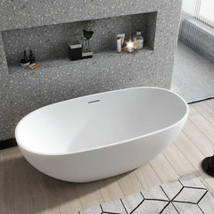 Matte Black Modern Simple Style Elliptical Freestanding Bathtub with Roll Top Soaking Design, 59"L x 28"W x 22"H Bathtubs