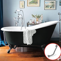 Clawfoot Bathtub with Porcelain Enameled Cast Iron, Single Slipper Design, Oval Shape, Contemporary Style, Chalk Color, and Soaking Bath Therapy, Tub Bathtubs