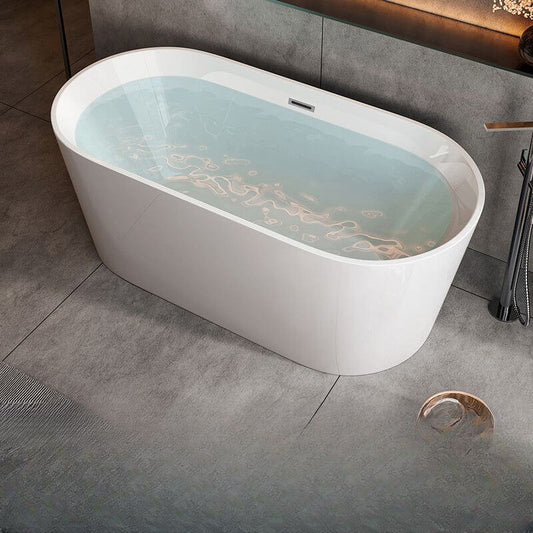 Oval Ink freestanding bathtub with roll top, contemporary style, made of polymethyl methacrylate, 47 by 26 inches