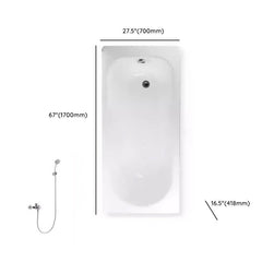 White Cast Iron Rectangular Drop-in Bathtub with Back to Wall Design, Slip Resistant, Valve, and Overflow Hole, Tub, With Arm, 59"L x 28"W x 16"H Bathtubs