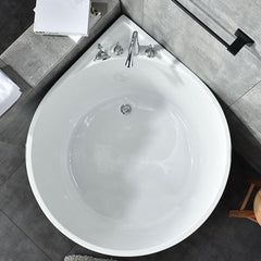 White Acrylic Corner Modern Soaking Bathtub with Slip-Resistant Surface and Drain Assembly Included - Tub with Deck Faucets With Seat 43"L x 35"W x 25"H Bathtubs