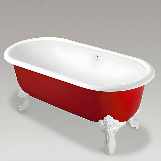 Extra large cast iron clawfoot bathtub with roll top design for comfortable soaking