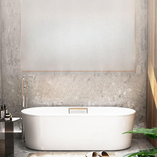 Cast Iron Modern Simple Style Elliptical Roll Top Soaking Freestanding Bathtub in White, 63"L x 29.5"W x 20"H, With Arm Bathtubs
