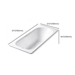 White Cast Iron Rectangular Drop-in Bathtub with Back to Wall Design, Slip Resistant, Valve, and Overflow Hole, Tub, With Arm, 59"L x 28"W x 16"H Bathtubs