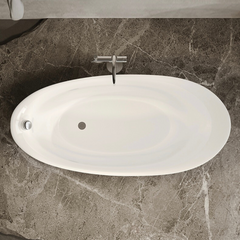 67" Contemporary Oval Freestanding Stone Resin Soaking Bathtub in Matte White