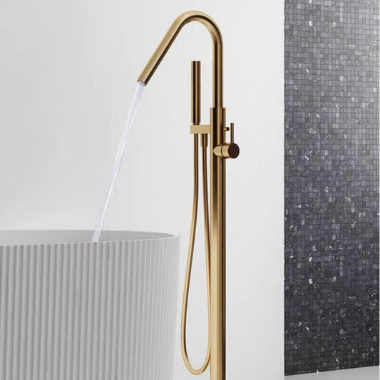 Floor Mount Tub Filler Brass Freestanding Bathtub Faucet with Hand Shower Chrome