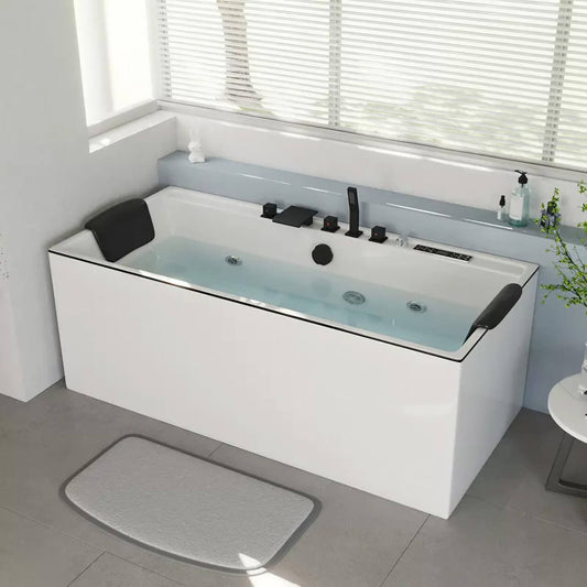 White 47-inch rectangular acrylic massage bathtub with single soaker for relaxing baths