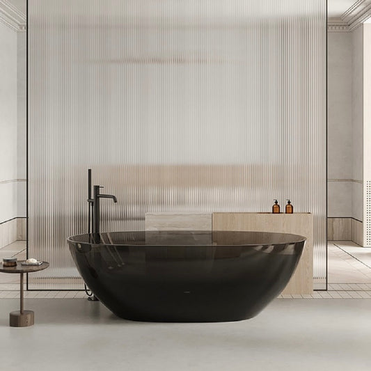 70 Inch Transparent Resin Soaker Modern Bathtub In Black, Floor-Standing Bathtub