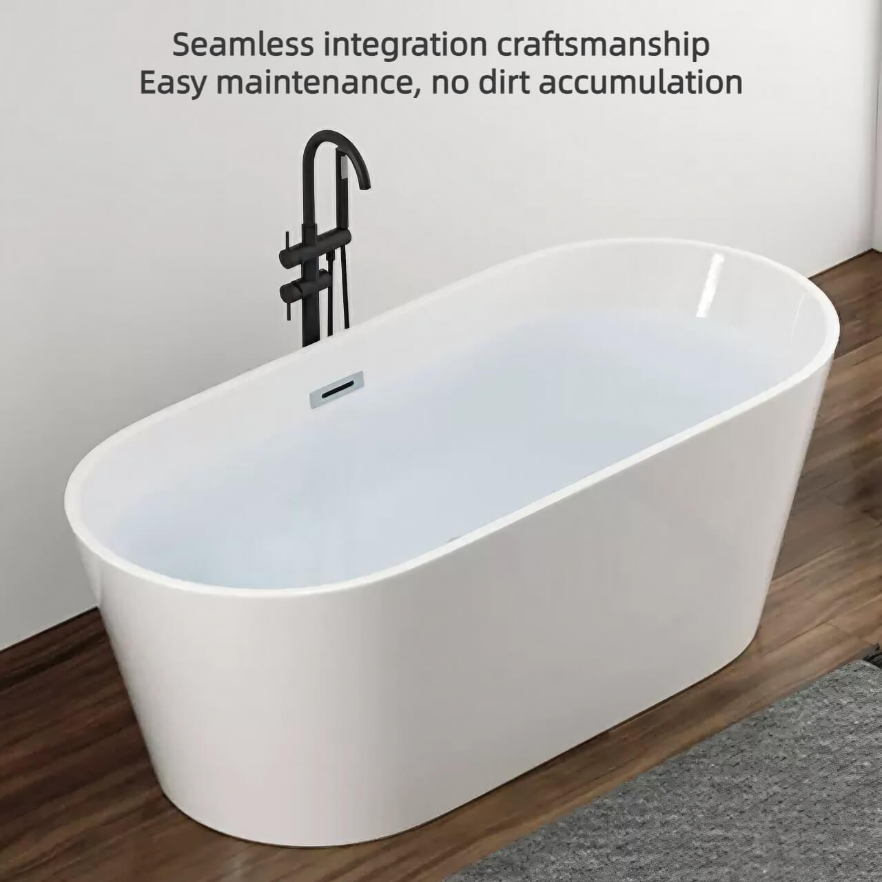 Modern 63-Inch Oval Bathtub in White Acrylic for Deep Single-Person Soak