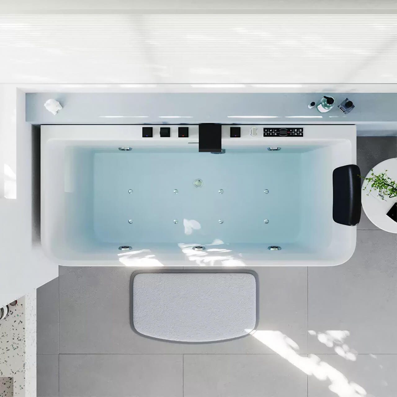 Elegant rectangular single soaker bathtub in white finish