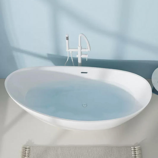 Luxurious single soaker moon-shaped bathtub made of white acrylic, showcasing ergonomic backrest